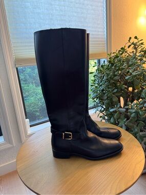 J. Crew Black Leather Knee High Riding Boot